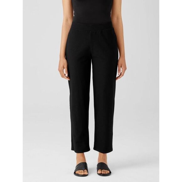Eileen Fisher Knitted Wide Leg Stretch Black Pants Women's Large - Picture 1 of 12